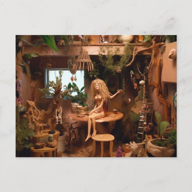 Postal Muñeca en una anatomía divertida de la casa de árb (Anverso)