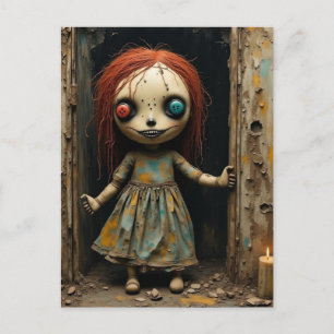 Postal Muñeca espeluznante con ojos de botón