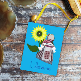 Postal Muñeca folk ucraniana con girasol, Motanka.