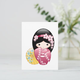 Postal Muñeca Kokeshi de primavera - Chica Geisha japonés