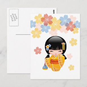 Postal Muñeca kokeshi de verano - Los mejores deseos de k