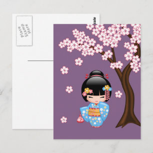 Postal Muñeca Maiko Kokeshi - Geisha Eres bienvenido