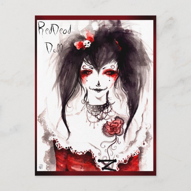 Postal Muñeca Roja Muerta (Anverso)