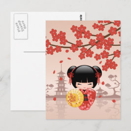 Postal Muñeca roja Sakura Kokeshi - Geisha japonesa