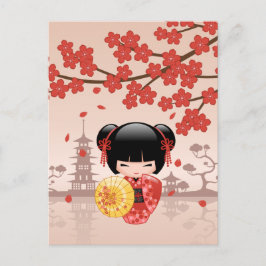 Postal Muñeca roja Sakura Kokeshi - Geisha japonesa