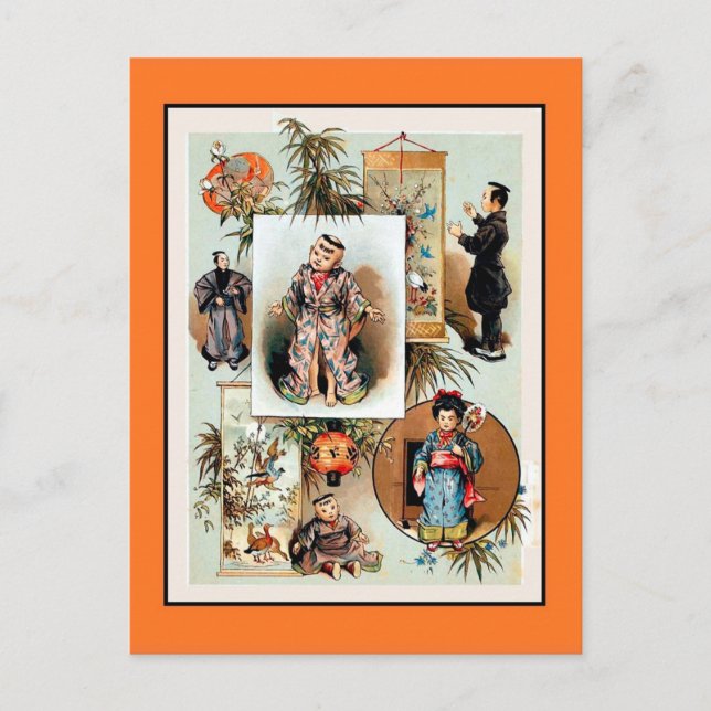 Postal Muñecas chinas antiguas victorianas del siglo XIX (Anverso)