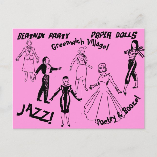 Postal Muñecas del papel del fiesta del Beatnik - (Anverso)