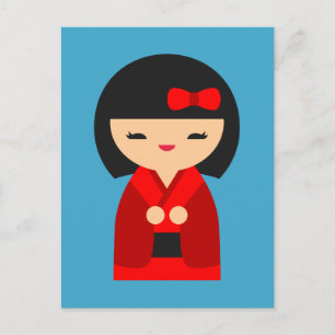 Postal Muñecas japonesas rojas kokeshi
