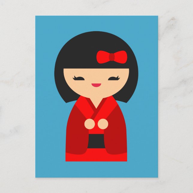 Postal Muñecas japonesas rojas kokeshi (Anverso)