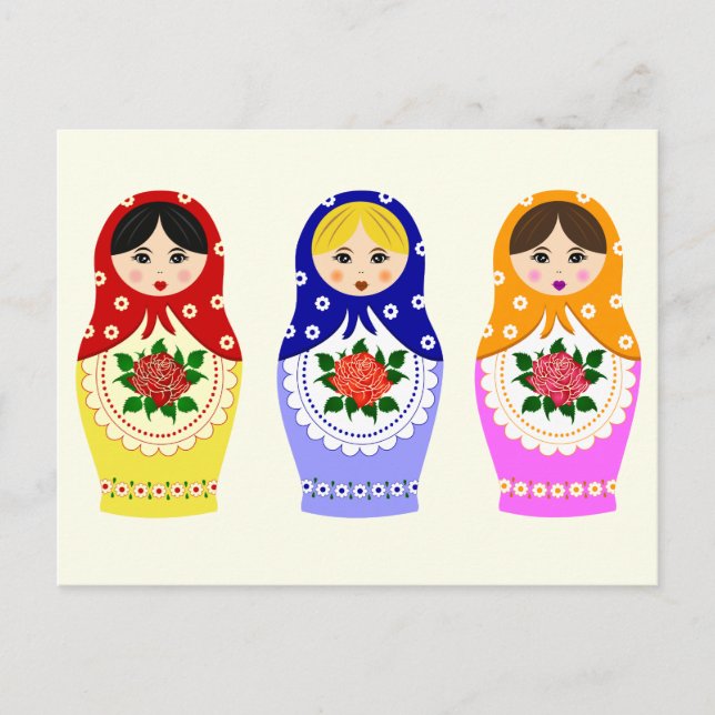 Postal Muñecas matroshka rusas (Anverso)