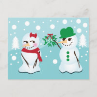 Muñeco de nieve con el muérdago que quiere un beso