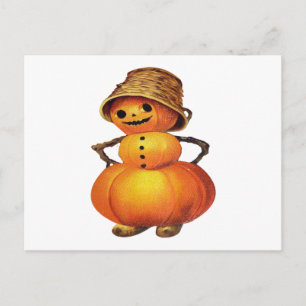 Postal Muñeco de Nieve de Calabaza (Tarjeta Antigua de Ha