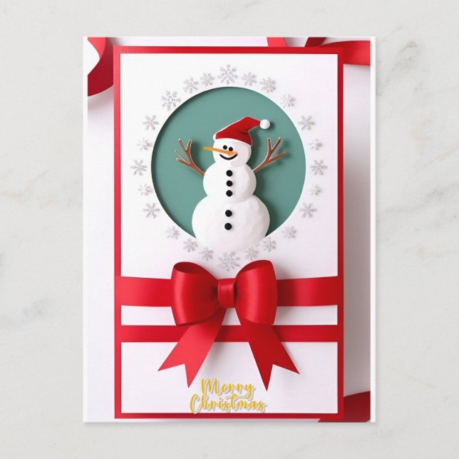 Postal Muñeco de nieve de Navidad con diseño de copos de  (Anverso)