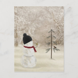 Postal Muñeco de nieve de Navidad con estrella de oro