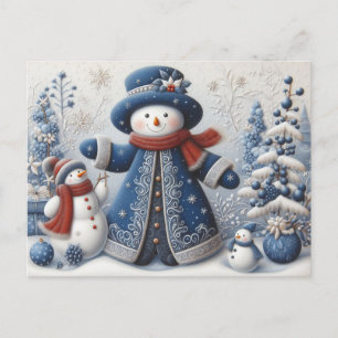 Postal Muñeco de nieve de Navidad de Arte Popular Lindo