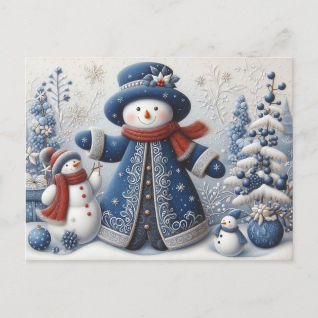 Postal Muñeco de nieve de Navidad de Arte Popular Lindo (Anverso)