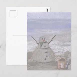 Postal Muñeco de Nieve Frosty en la Playa