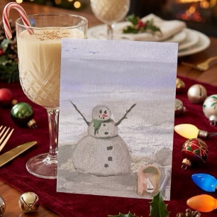 Postal Muñeco de Nieve Frosty en la Playa