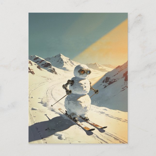 Postal Muñeco de nieve patinando (Anverso)