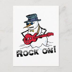 Postal Muñeco de Nieve Tocando la Guitarra Rock On