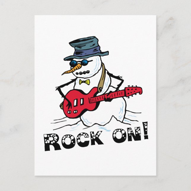 Postal Muñeco de Nieve Tocando la Guitarra Rock On (Anverso)