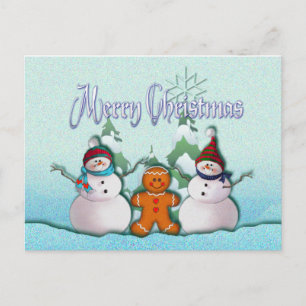 Postal MUÑECO DE NIEVE y HOMBRE DE PAN DE JENGIBRE de