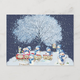 Postal Muñecos de nieve festivos en acuarela lindos