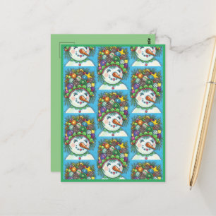 POSTAL MUÑEQUITA DE NIEVE CON SOMBRERO DE NAVIDAD, COLORI