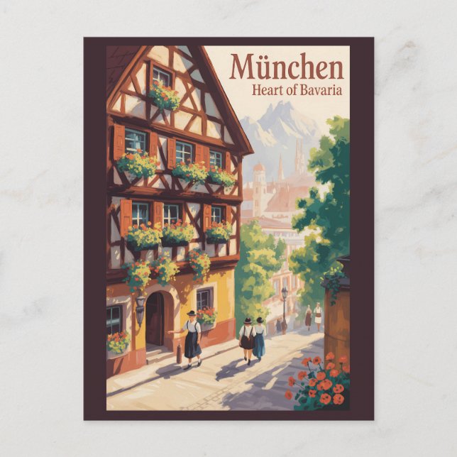 Postal Munich Alemania Baviera Ilustracion Viajes Arte (Anverso)
