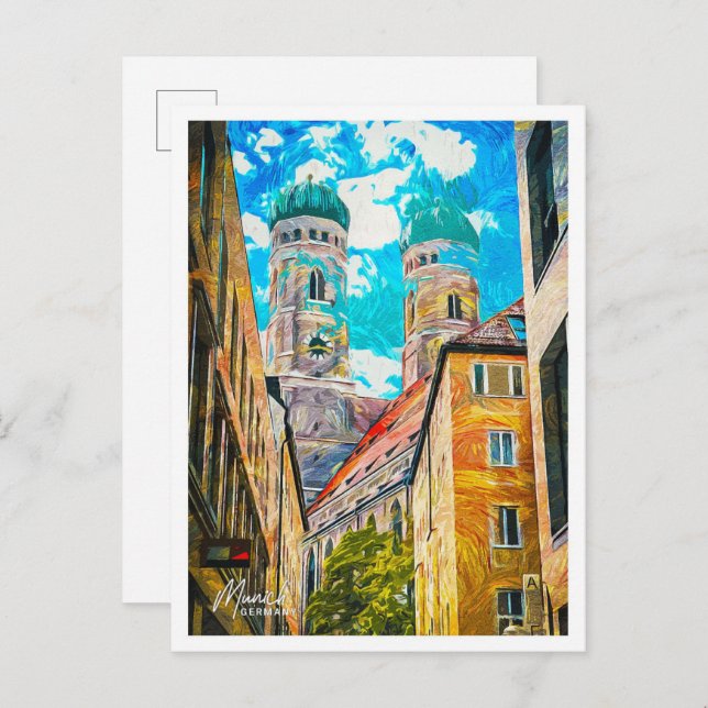Postal Munich Alemania Hermosa ciudad de pintura de petró (Anverso / Reverso)