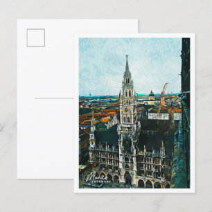Postal Munich Alemania Hermosa ciudad de pintura de petró