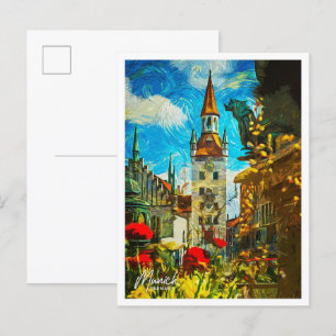 Postal Munich Alemania Hermoso paisaje de pintura al óleo