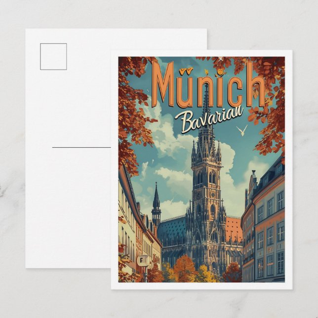 Postal Múnich Alemania Ilustracion de viajes de arte vint (Anverso / Reverso)