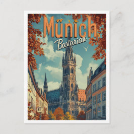 Postal Múnich Alemania Ilustracion de viajes de arte vint