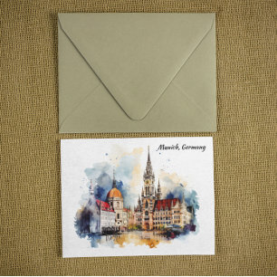 Postal Múnich Alemania Panorama Ver Pintura de acuarela