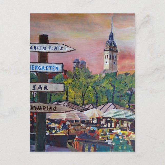 Postal Múnich Bavaria Viktualienmarkt Con Señales (Anverso)