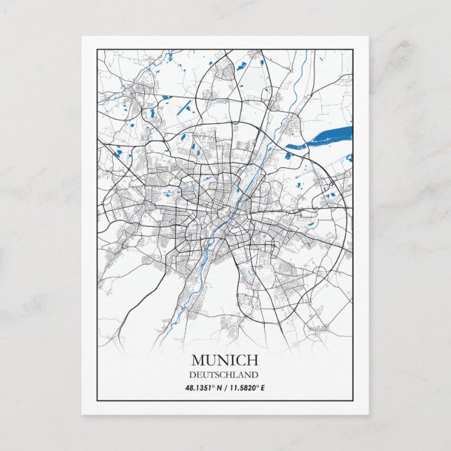 Postal Múnich Deutschland City Map Viaje simple (Anverso)