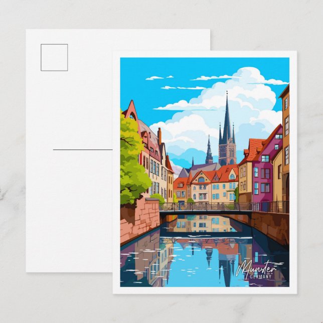 Postal Munster Alemania Art Vintage Travel Ilustracion (Anverso / Reverso)