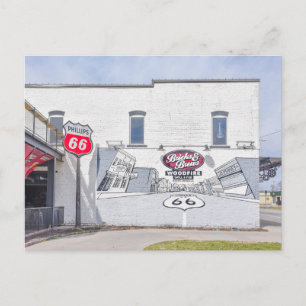Postal Mural con letrero de la ruta 66 en Kansas