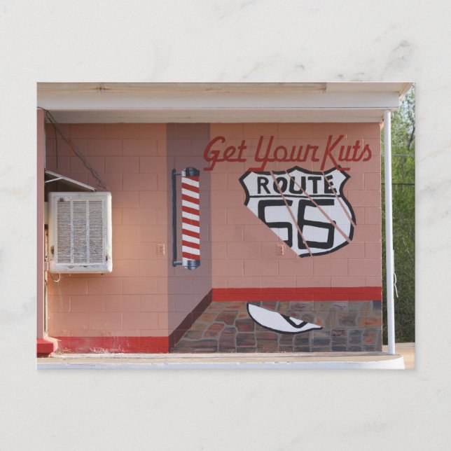 Postal Mural de la peluquería en la Ruta 66, Nuevo México (Anverso)
