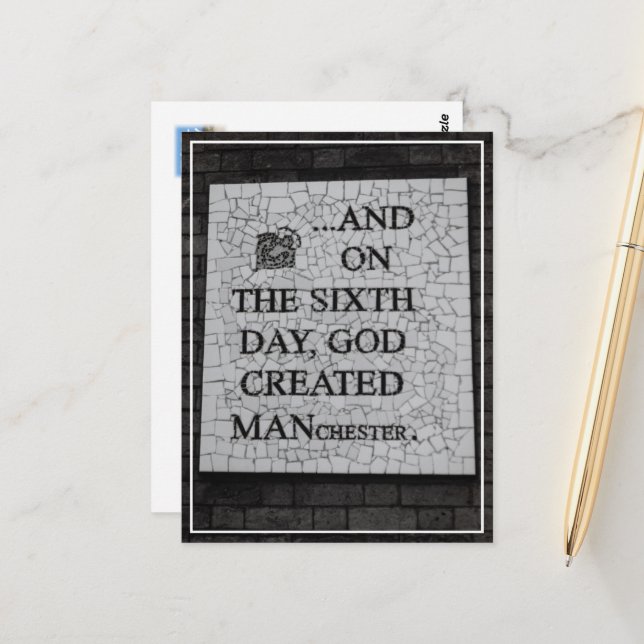 Postal Mural original de Manchester "En el sexto día" (Anverso/Reverso In Situ)