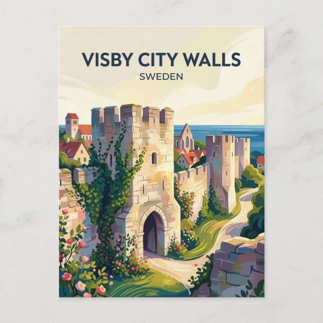 Postal Murallas de la ciudad de Visby Suecia (Anverso)
