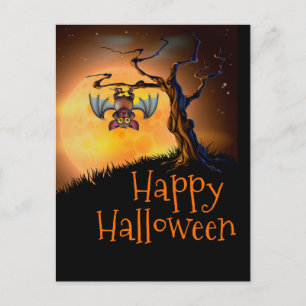 Postal Murciélago colgante Feliz Halloween