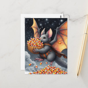 Postal Murciélago de Halloween Ardilla Voladora Híbrido c