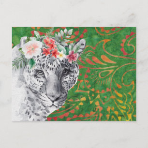 Postal Murciélago de Leopardo Floral en Batik de la Jungl