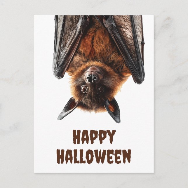 Postal Murciélago Lindo de Halloween Zorro Volador (Anverso)