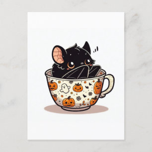 Postal Murciélago Lindo en una Taza de Té de Halloween