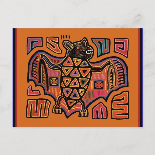 Postal Murciélago Mola Indio Kuna (Anverso)
