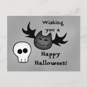 Postal Murciélago vampiro y cráneo Feliz Halloween divert