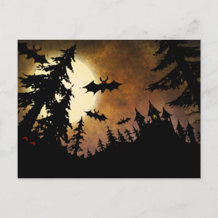 Postal Murciélagos personalizados de Halloween, castillo 